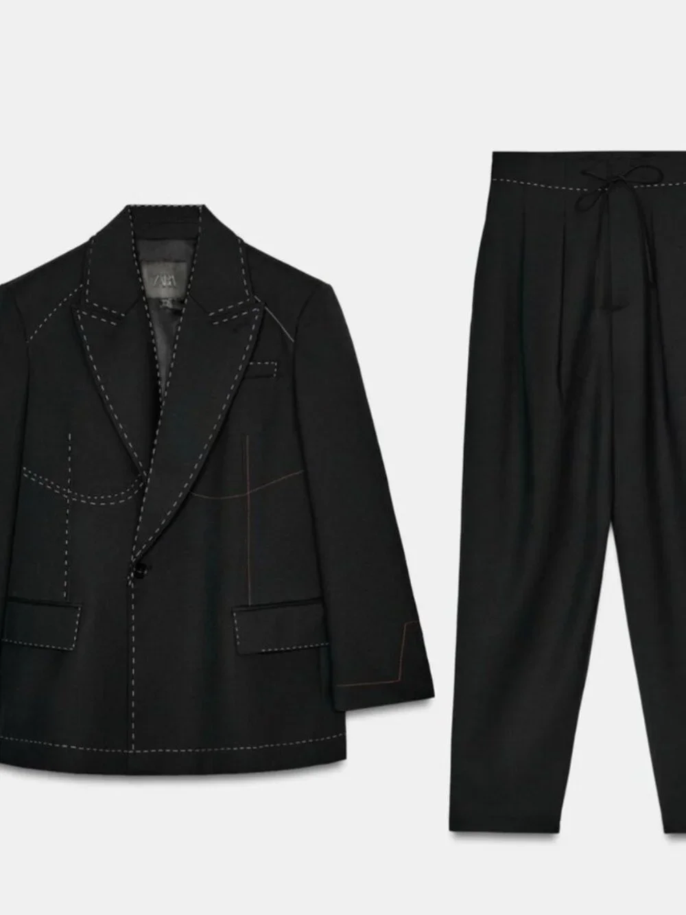 ZARA CONTRAST TOPSTITCHING BLAZER AND PANTS ZW LIMITED EDITION, BLACK, SMALL